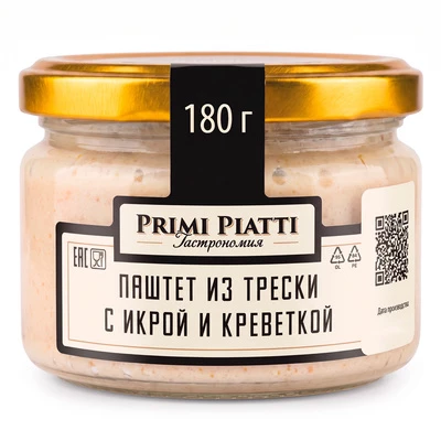 Паштет из трески с икрой и креветкой PrimiPiatti 180г-0}