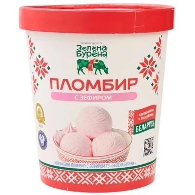 Мороженое пломбир с зефиром Зелёна-Бурёна 12% жир.  500г-1}