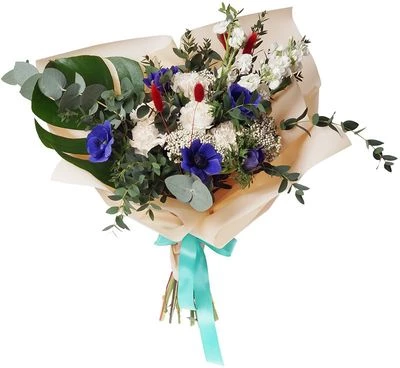 Букет Анемон синий с маттиолой-0}