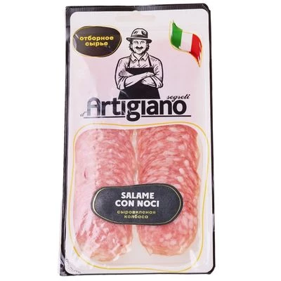 Колбаса сыровяленая Салями с орехами Salame Con Noci Segreti d`Artigiano нарезка 70г-1}