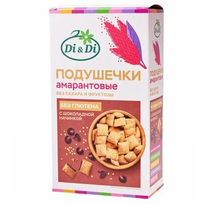 Подушечки амарантовые с шоколадом без фруктозы сахара глютена и дрожжей со стевией Di&Di 250г-0}
