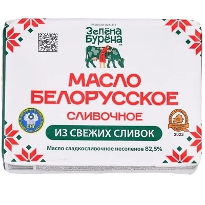 Масло сладко-сливочное несоленое Зелёна Бурёна 82.5% жир. 180г-0}