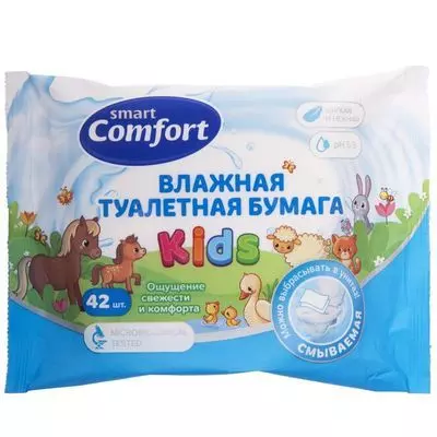 Туалетная бумага влажная детская смываемая с ромашкой Kids 42шт ...