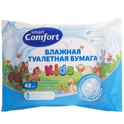 Туалетная бумага влажная детская смываемая с ромашкой Kids 42шт-0}