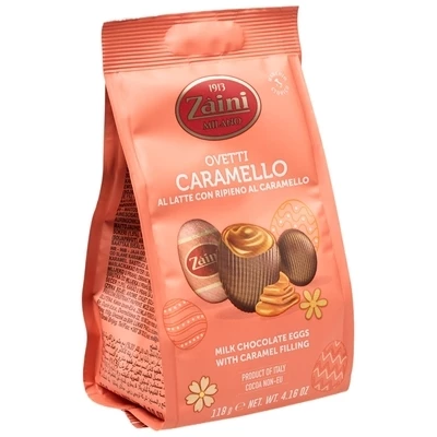Яйца из молочного шоколада с начинкой со вкусом карамели и кристаллами морской соли Zaini Италия 118г-1}