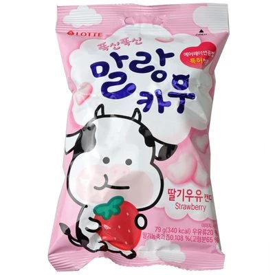 Конфета жевательная Lotte Malang Cow Strawberry молочная со вкусом клубники Корея 79г-0}