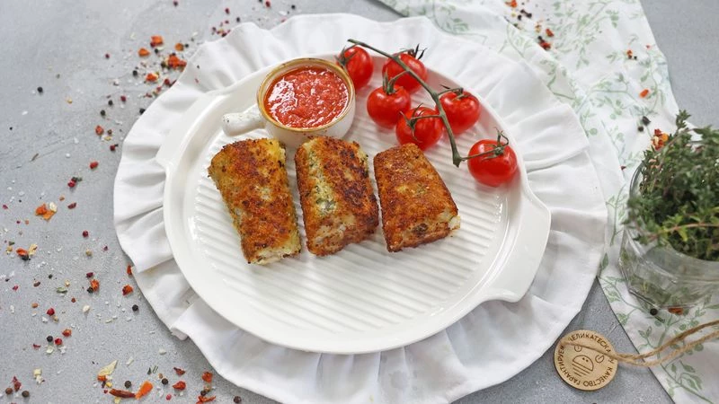 Минтай жаренный в панировочной смеси с имбирным соусом от Шефа