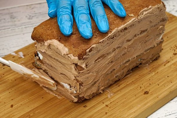 Оставшимся кремом покрыть всю поверхность торта. Приятного аппетита!