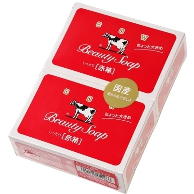 Мыло туалетное молочное увлажняющее Cow Red Box с ароматом розы Япония 2шт-1}