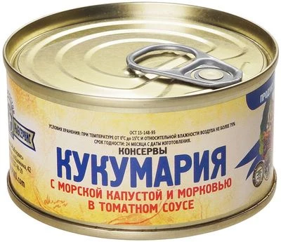 Кукумария в томатном соусе с морковью с морской капустой 130г-0}