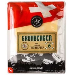 Сыр твердый Грюнбергер Real Swiss Cheese 50% жир. нарезка 125г