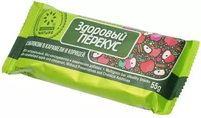 Батончик-мюсли Здоровый перекус с яблоком и корицей в карамели 55г ...