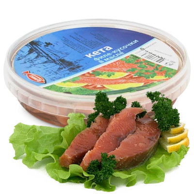 Кета филе кусочки в масле, 180г-0}