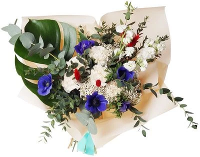 Букет Анемон синий с маттиолой-1}