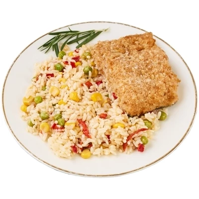 Горбуша жареная в сухарях с рисом по-гавайски Деликатеска 250г-0}