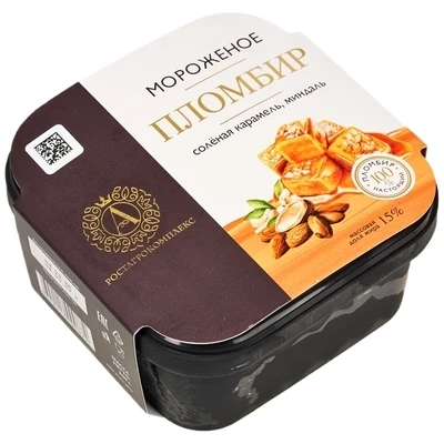 Мороженое пломбир соленая карамель, миндаль  А.Ростагрокомплекс 15% жир. 300г-0}