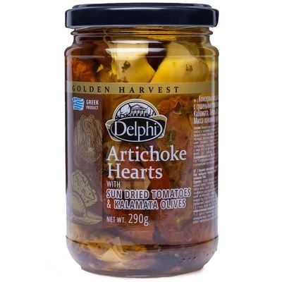 Αртишоки в масле с сушеными томатами и маслинами Каламата Delphi Греция 290г-0}
