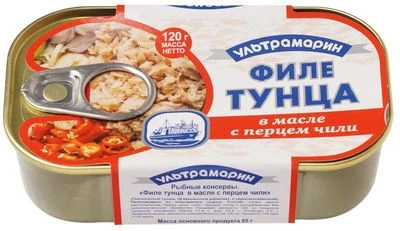 Филе тунца в масле с перцем чили Ультрамарин 120г-0}
