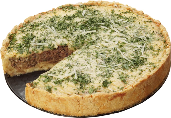 Готовый киш украсить мелко нарезанной зеленью.