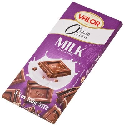 Шоколад молочный без сахара Valor Испания 100г-1}