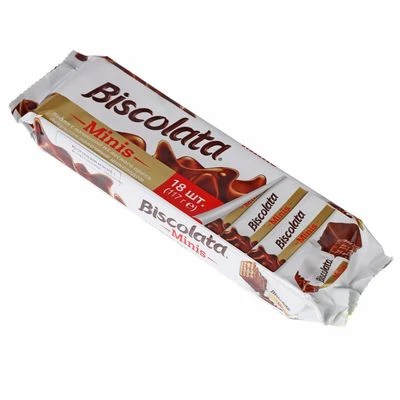 Вафли Biscolata Minis в молочном шоколаде с ореховым кремом 117г-0}