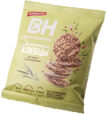 Хлебцы цельнозерновые Baker House овсяные с розмарином 50г-0}