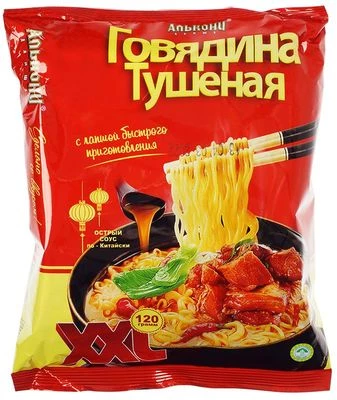 Лапша быстрого приготовления со вкусом тушеной говядины Алькони 120г-0}