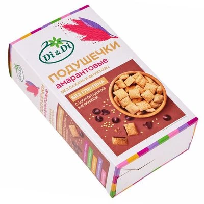 Подушечки амарантовые с шоколадом без фруктозы сахара глютена и дрожжей со стевией Di&Di 250г-1}