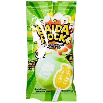 Карамель на палочке со взрывной карамелью Освежающий лимонад Япония 12г-0}