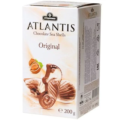 Конфеты Atlantis Морские ракушки с начинкой из орехового крема из молочного и белого шоколада Северная Македония 200г-0}