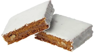 Пряник в белой молочной глазури с начинкой из вареной сгущенки и грецких орехов 100г-1}