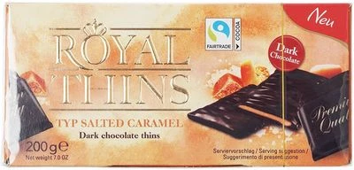 Темный шоколад с начинкой со вкусом карамели и кристаллами морской соли ROYAL THINS 200г-0}