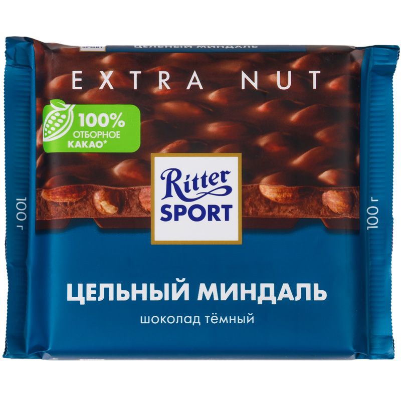 цена Шоколад темный Ritter Sport с цельным миндалем 100г
