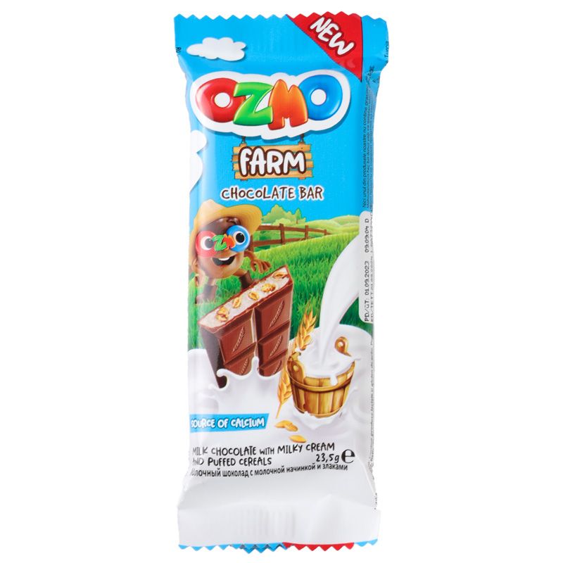 Молочный шоколад со злаками и молочной начинкой Ozmo Farm 23г печенье ozmo happy с молочной начинкой 44 гр
