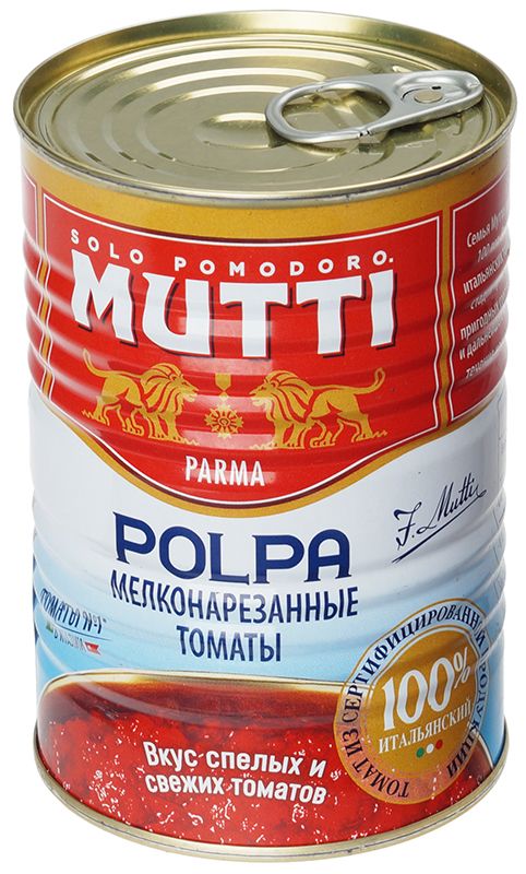 Помидоры резаные консервированные в томатном соке Mutti 400г томаты резаные mutti с пряными травами 390 г