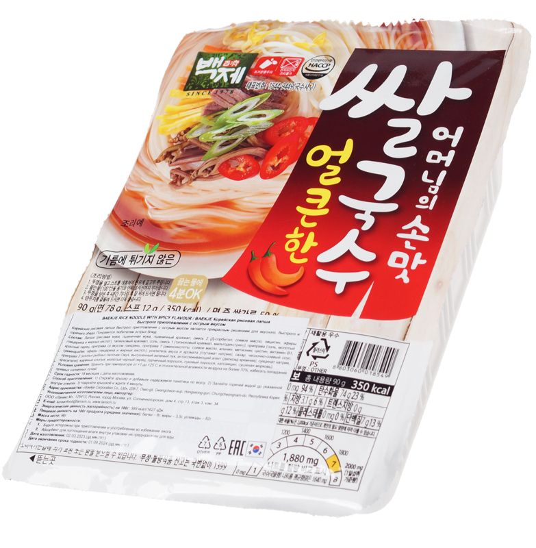 Лапша рисовая быстрого приготовления Baekje Rice Spisy с острым вкусом 92г