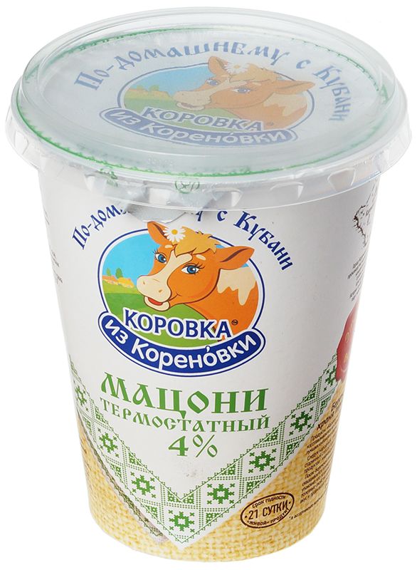 Мацони термостатный Коровка из Кореновки 4% жир. 300г мацони коровка из кореновки кавказский 4% бзмж 300 г