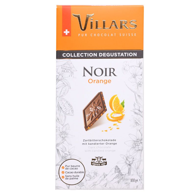 Шоколад Villars темный с цукатами из апельсиновых корочек 100г