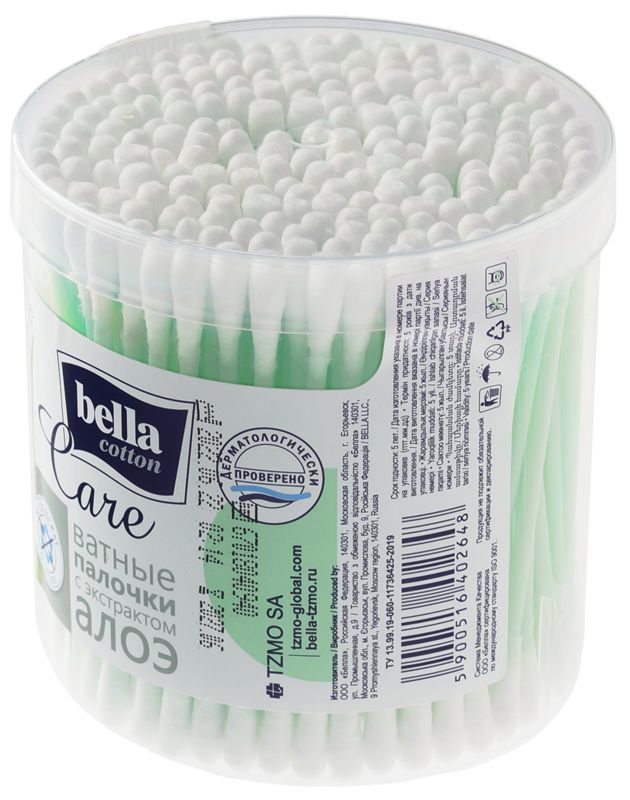 Ватные палочки Bella с экстрактом алоэ 200шт салфетки для тела bella ватные палочки cotton care алоэ