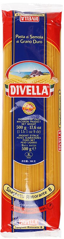 Спагетти №8 Ristorante из твердых сортов пшеницы Divella Италия 500г тесто для лазаньи 109 из твердых сортов пшеницы divella 500г